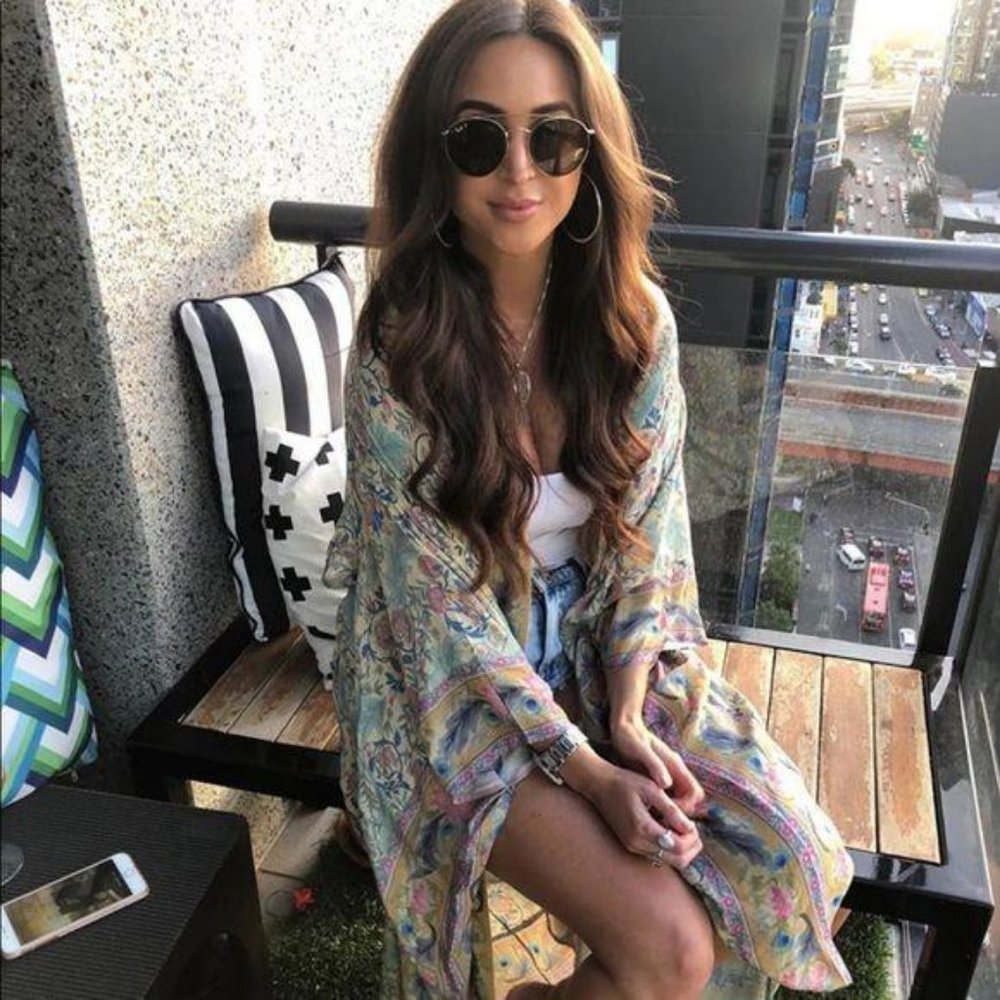 Luxe Bohemian Gypsy Print Kimono Wrap CoverUp - Picture 7 of 11